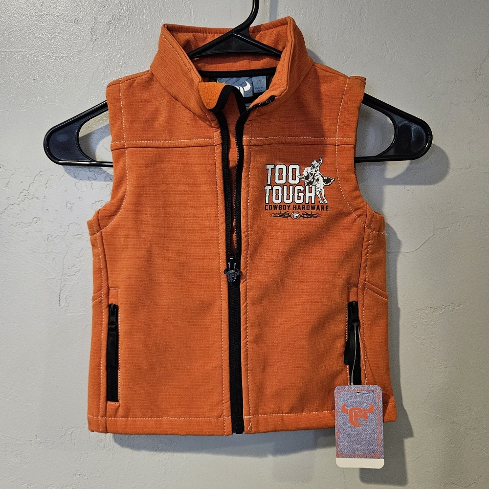 Cowboy Hardware NWT Boys 4T Orange Soft Shell Vest Zip Up Too Tough Western